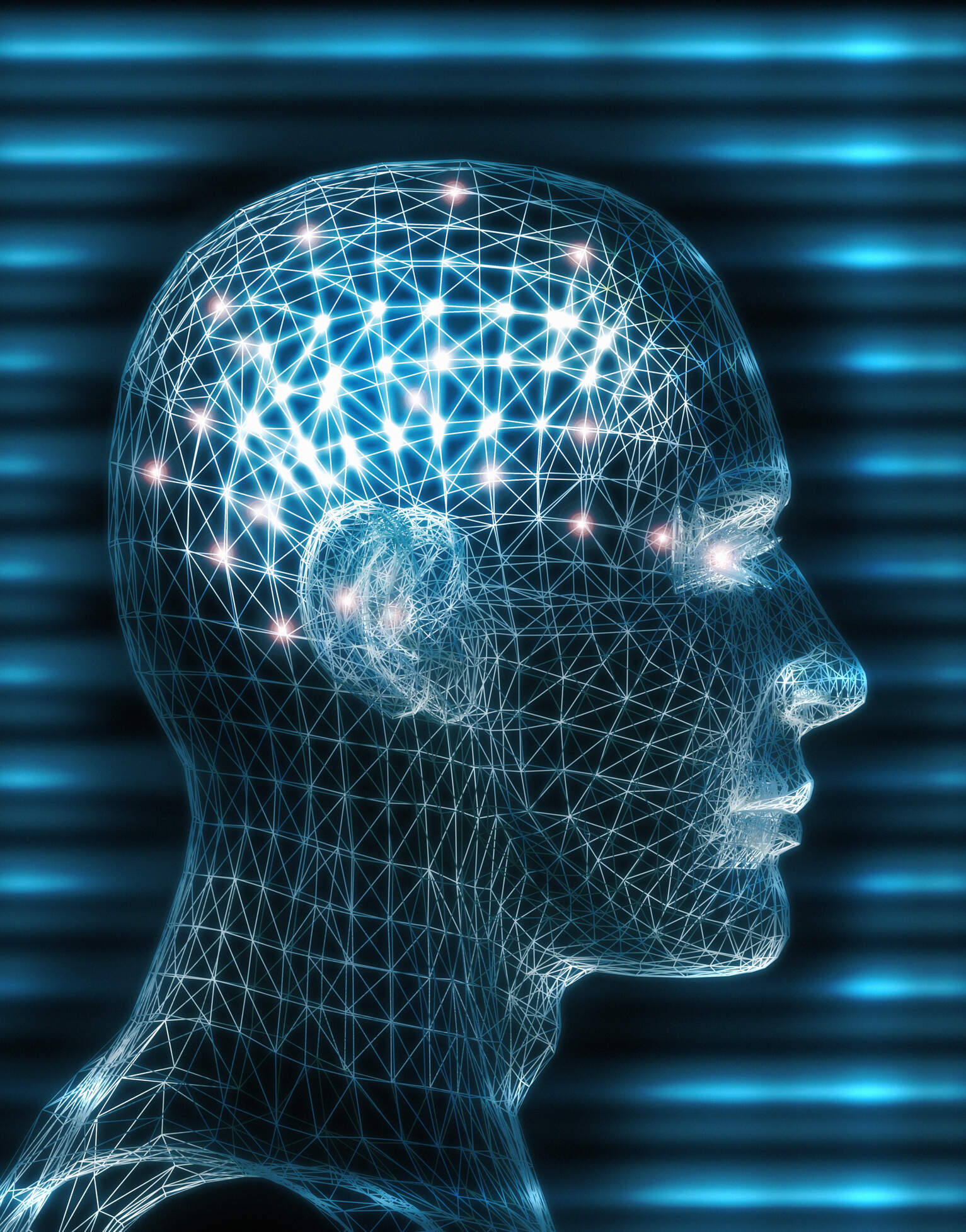 Connecting lines of light on diagram of head